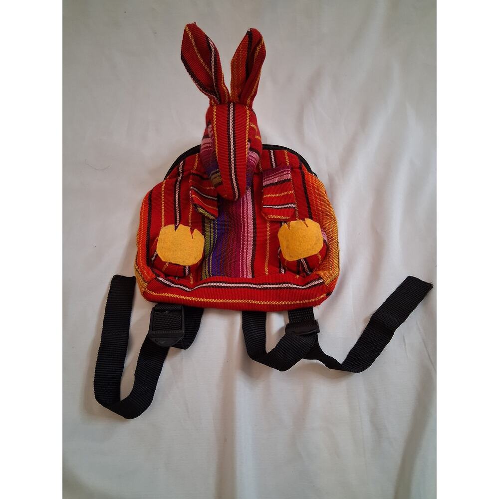 Kids Handcrafted Textile Backpack Animal Design Zip Adjustable Strap Multicolor